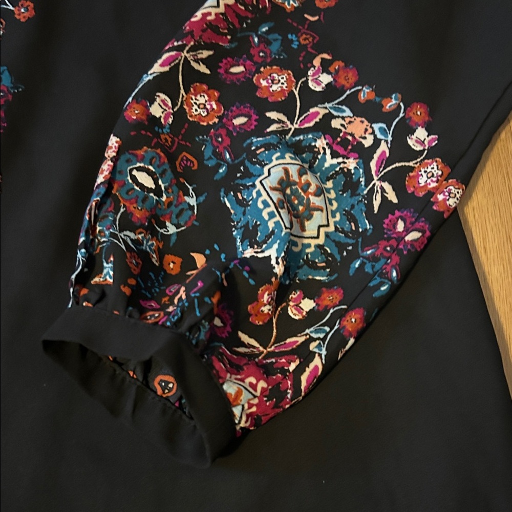 Fifth & Park Black Floral Long Sleeve Dress M - Picture 3 of 8